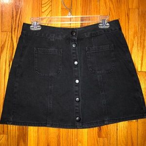 Black Snap Button Denim Skirt